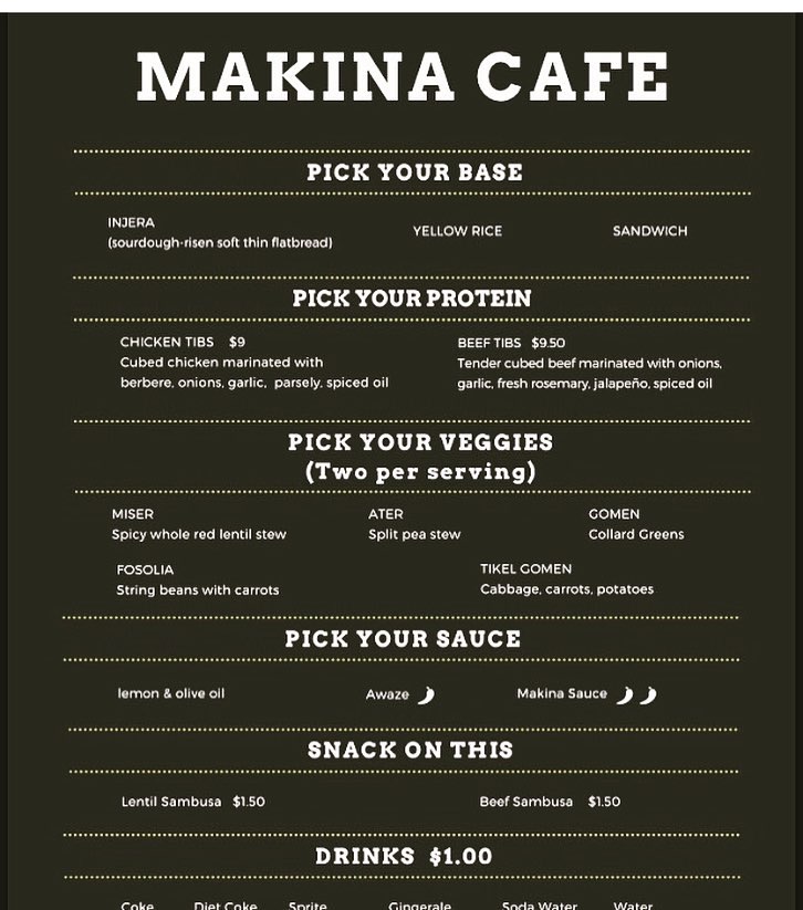 Makina Cafe Menu