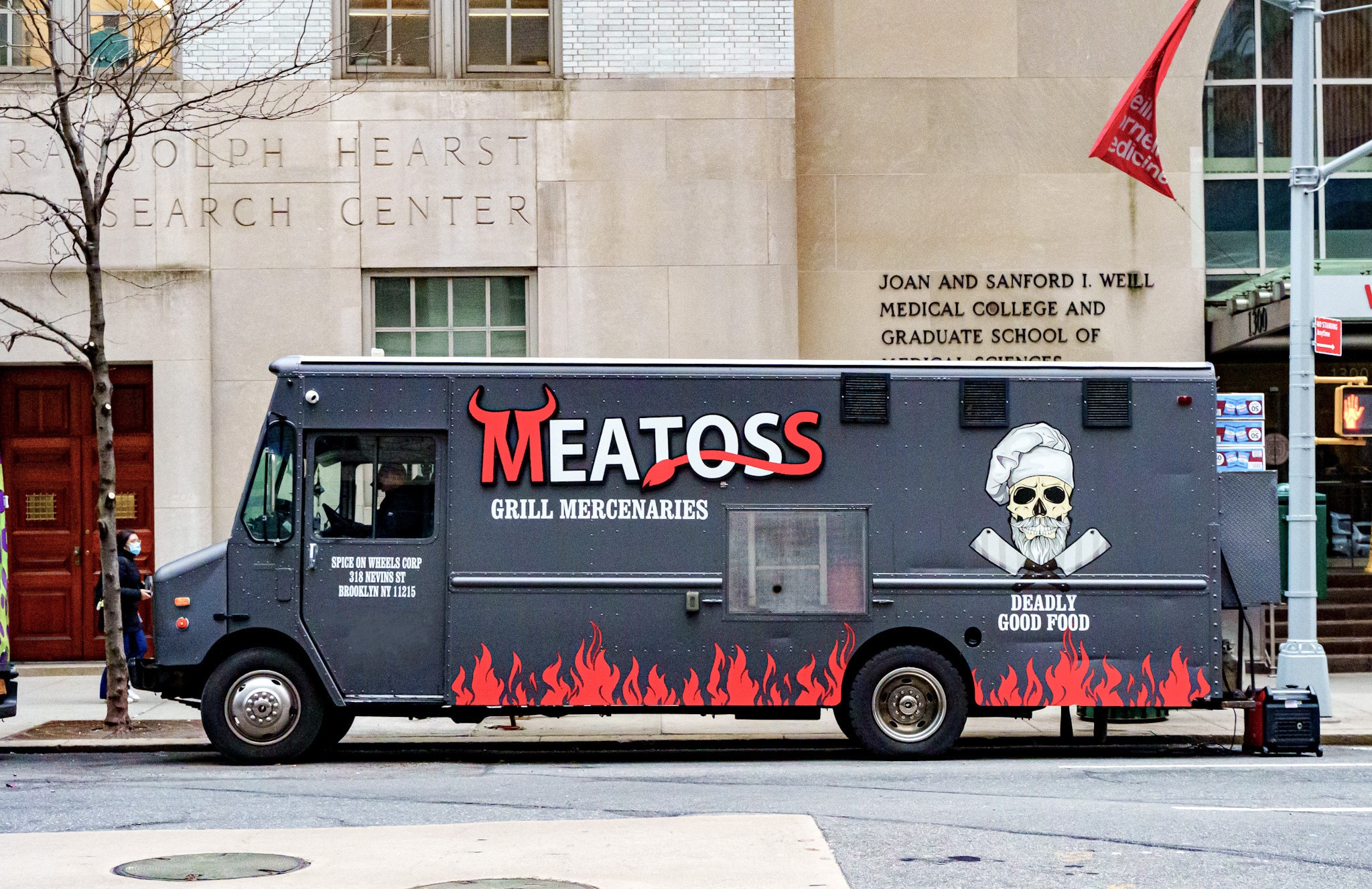 meatoss truck in front of medical school