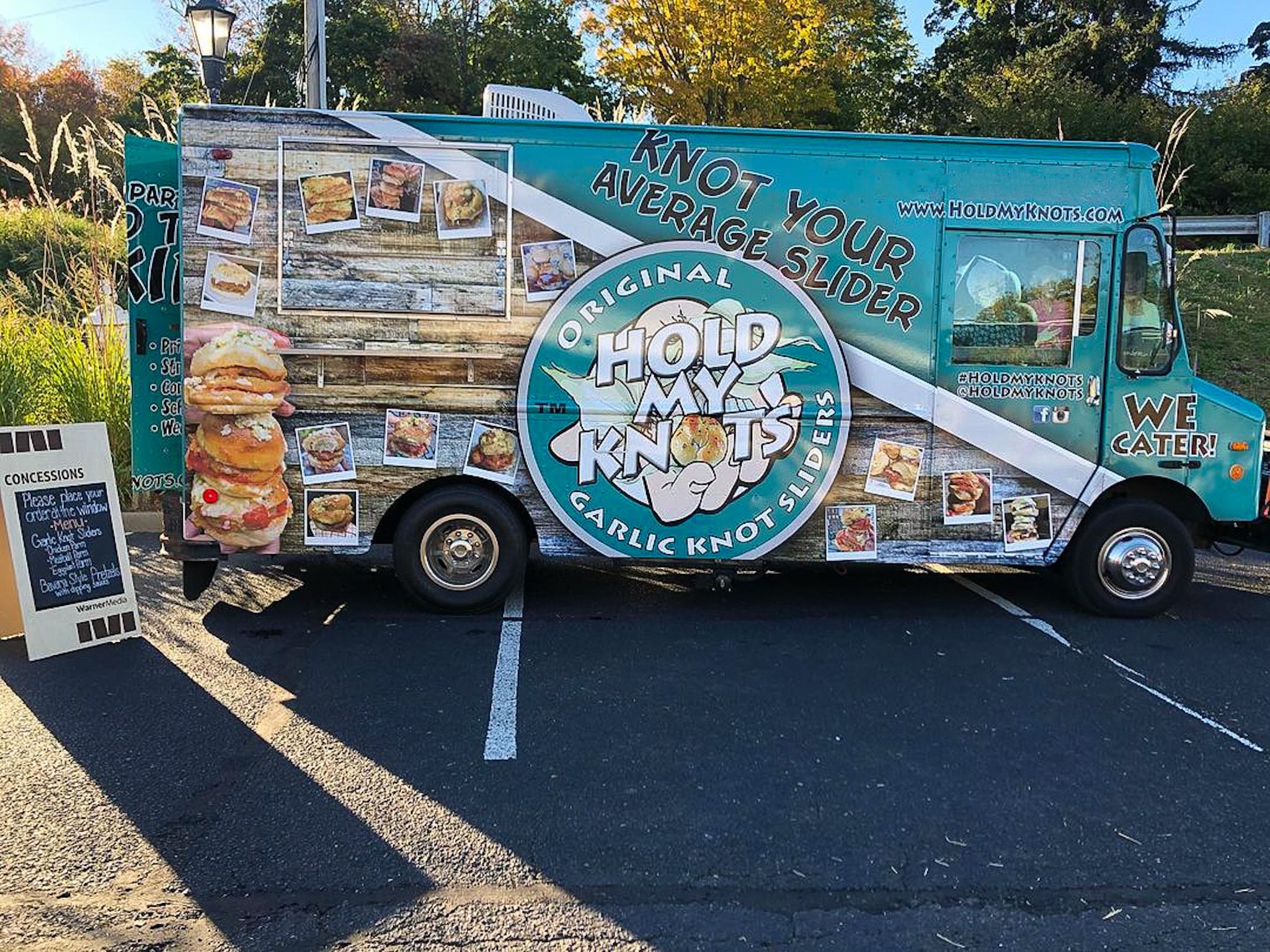hold my knots food truck in a small parking lot
