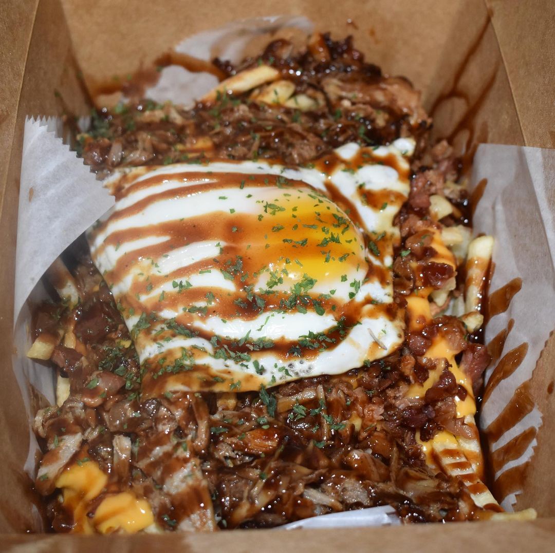 Pulled Pork Fries Topped With Egg