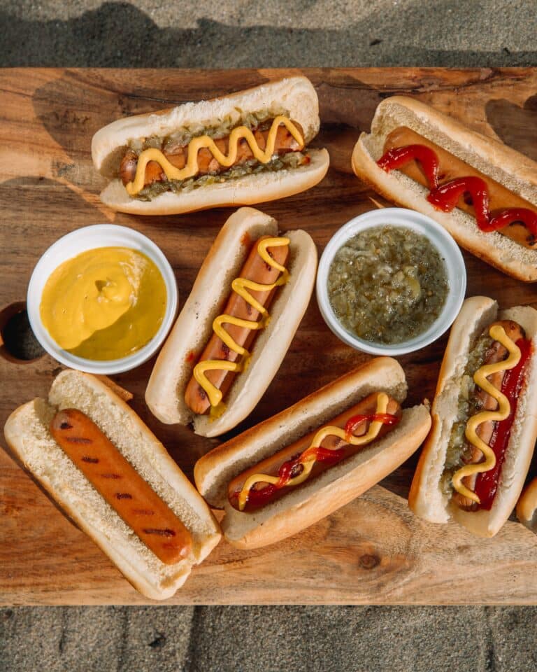 selection of hot dogs and condiments