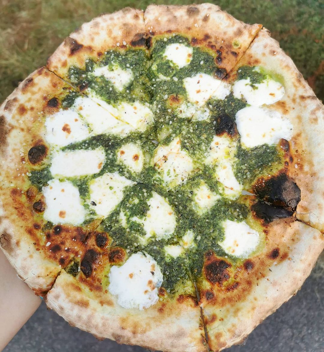 Pesto wood fired pizza from Pie Oh My truck.