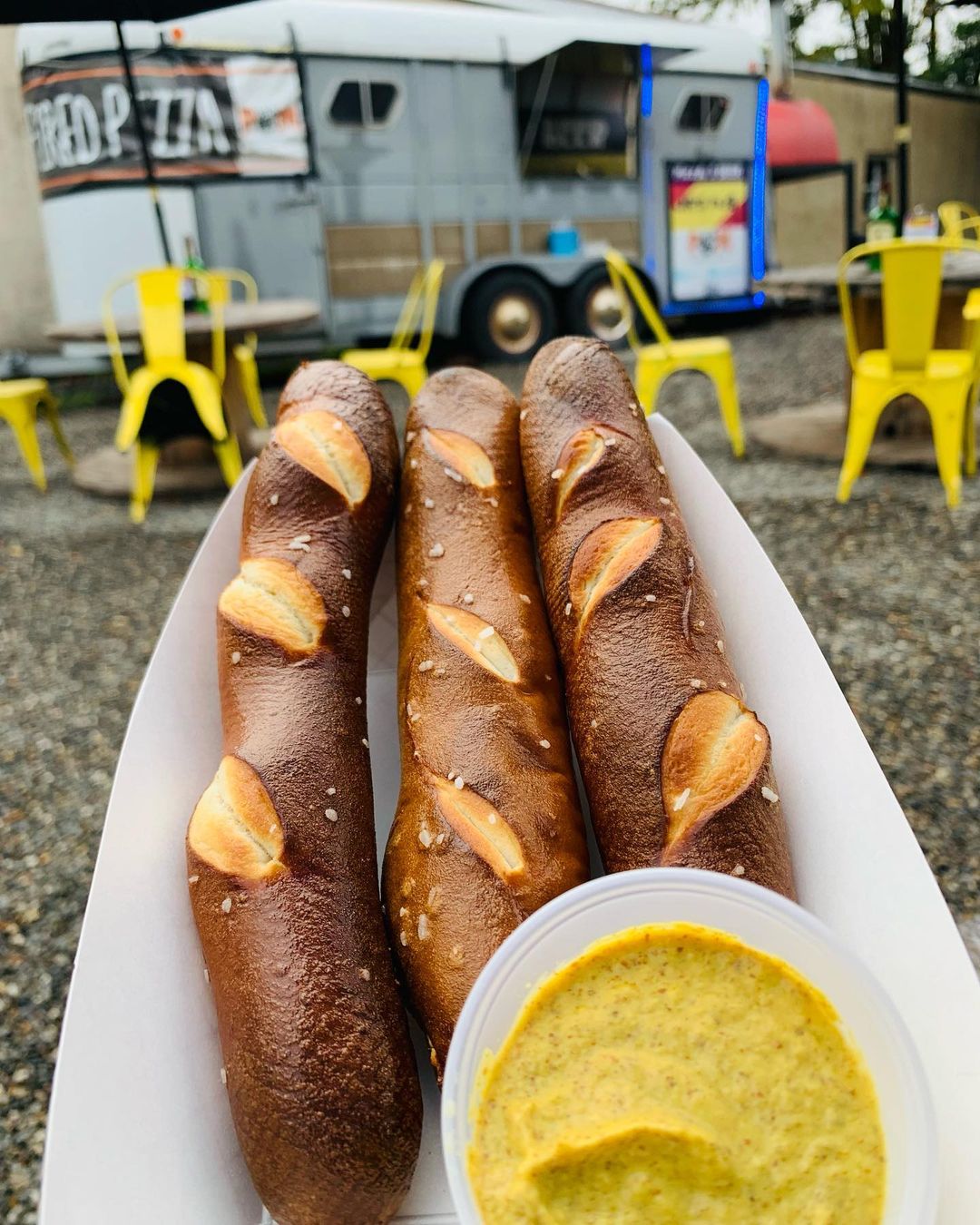 Pretzels and mustard from Pie Oh My food truck.