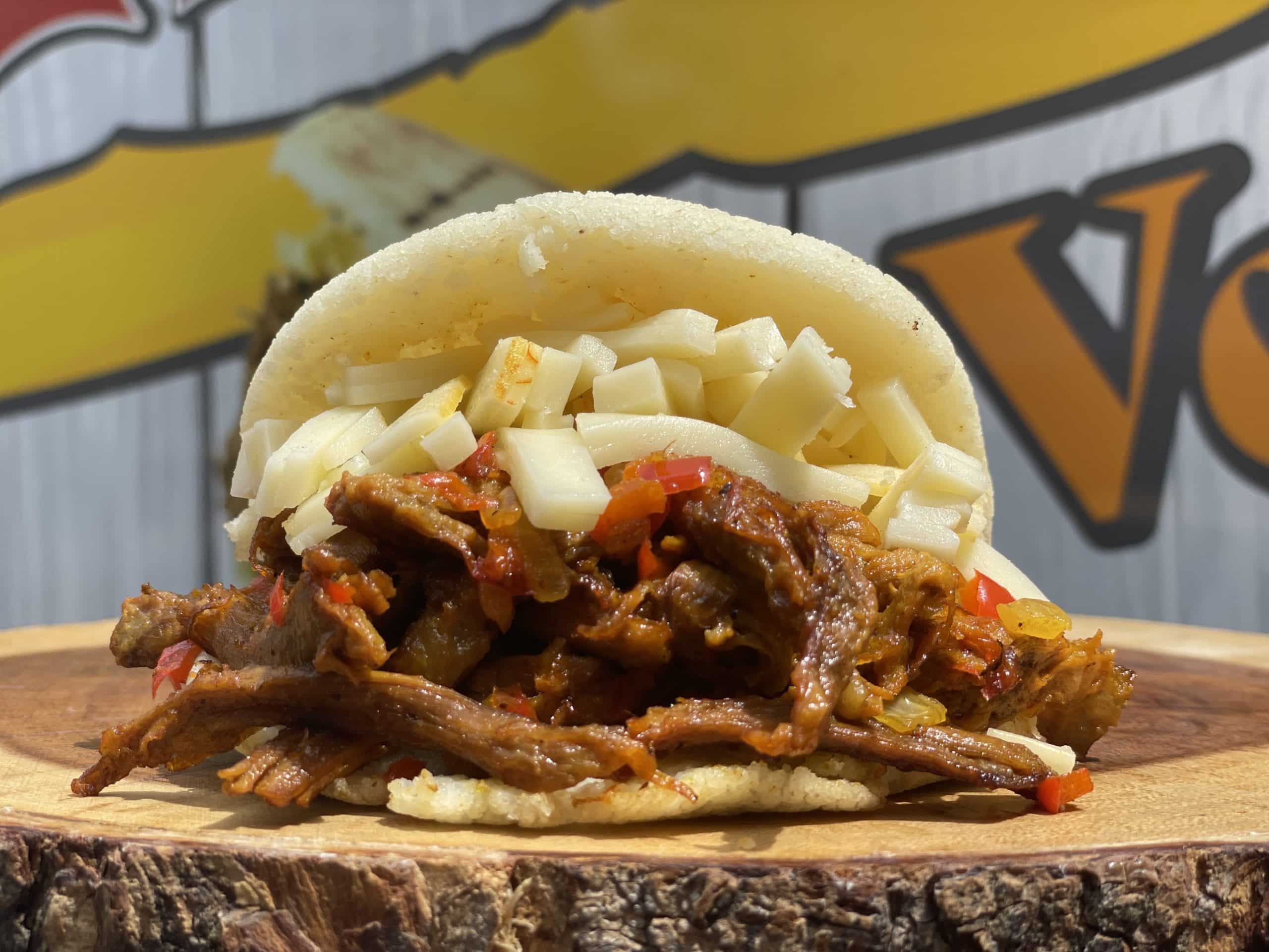 Shredded Beef and Gouda Cheese Arepa from Caripito's Venezuelan Food Truck