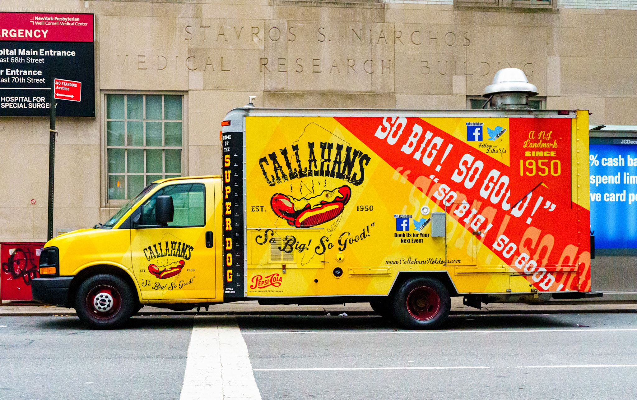 callahans food truck parked outside of stavros marchos medical research