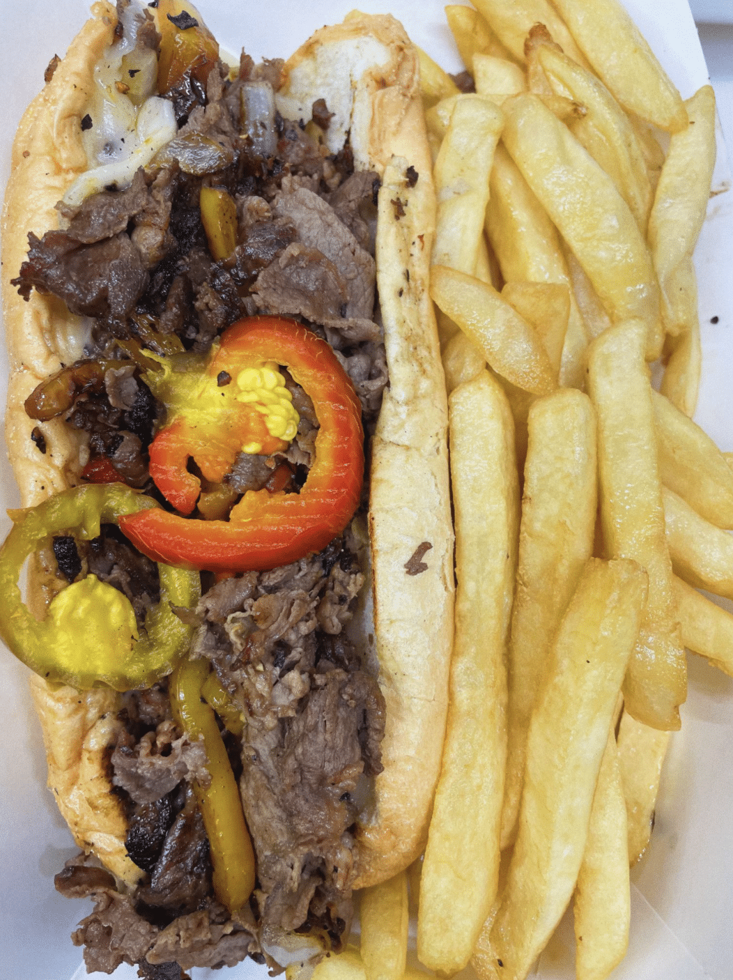 Hot or sweet peppers philly cheese steak