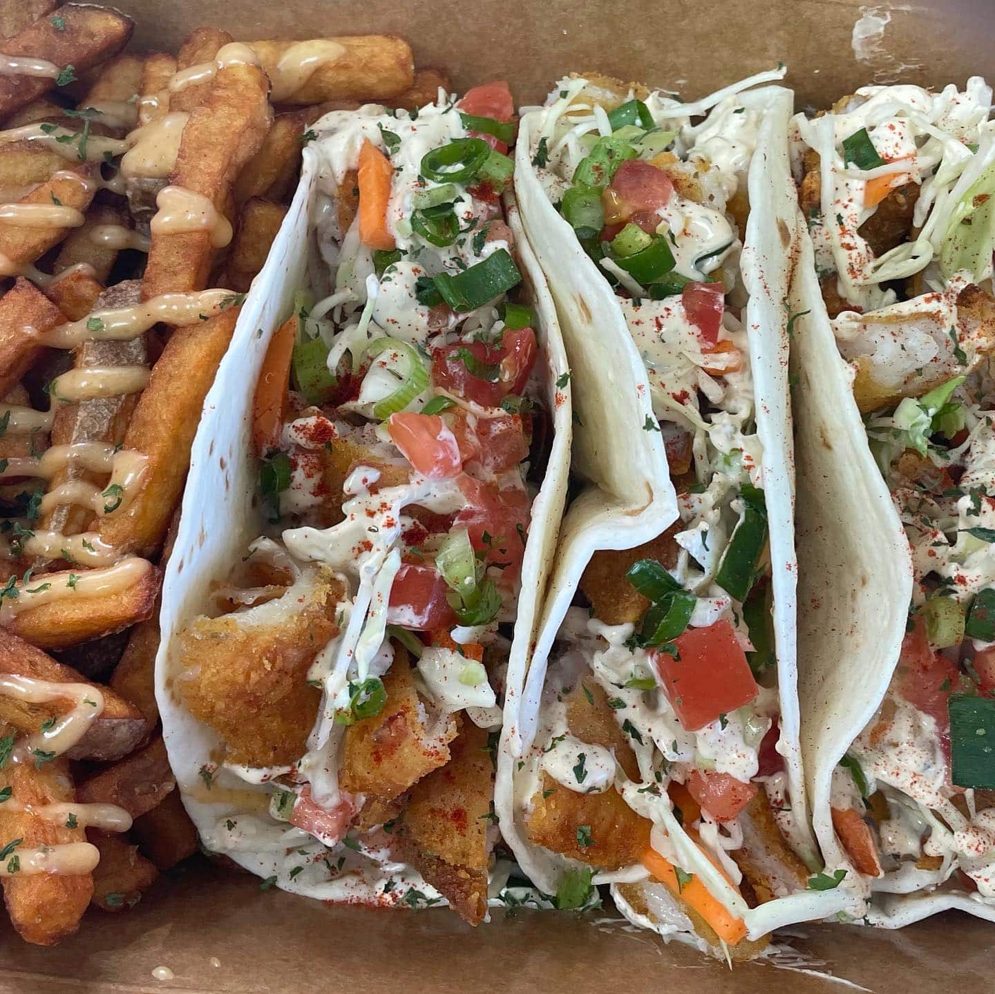 Fish Tacos and fries