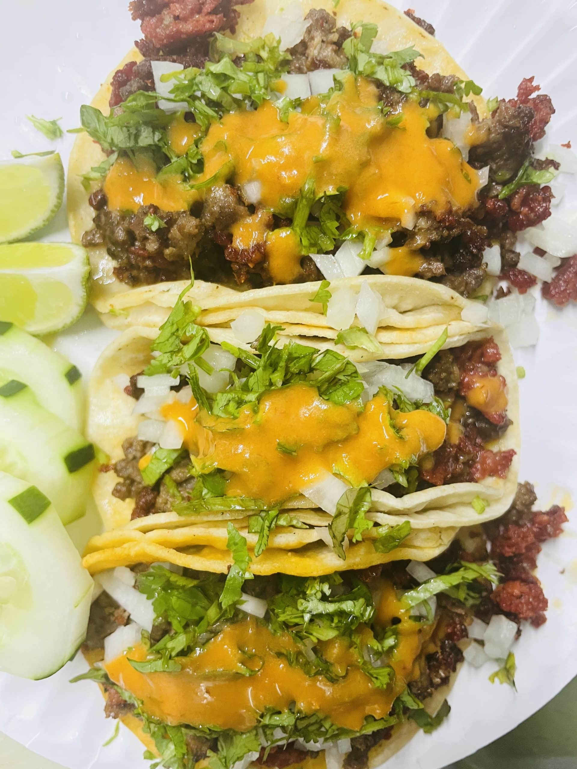 chorizo tacos with melted cheese