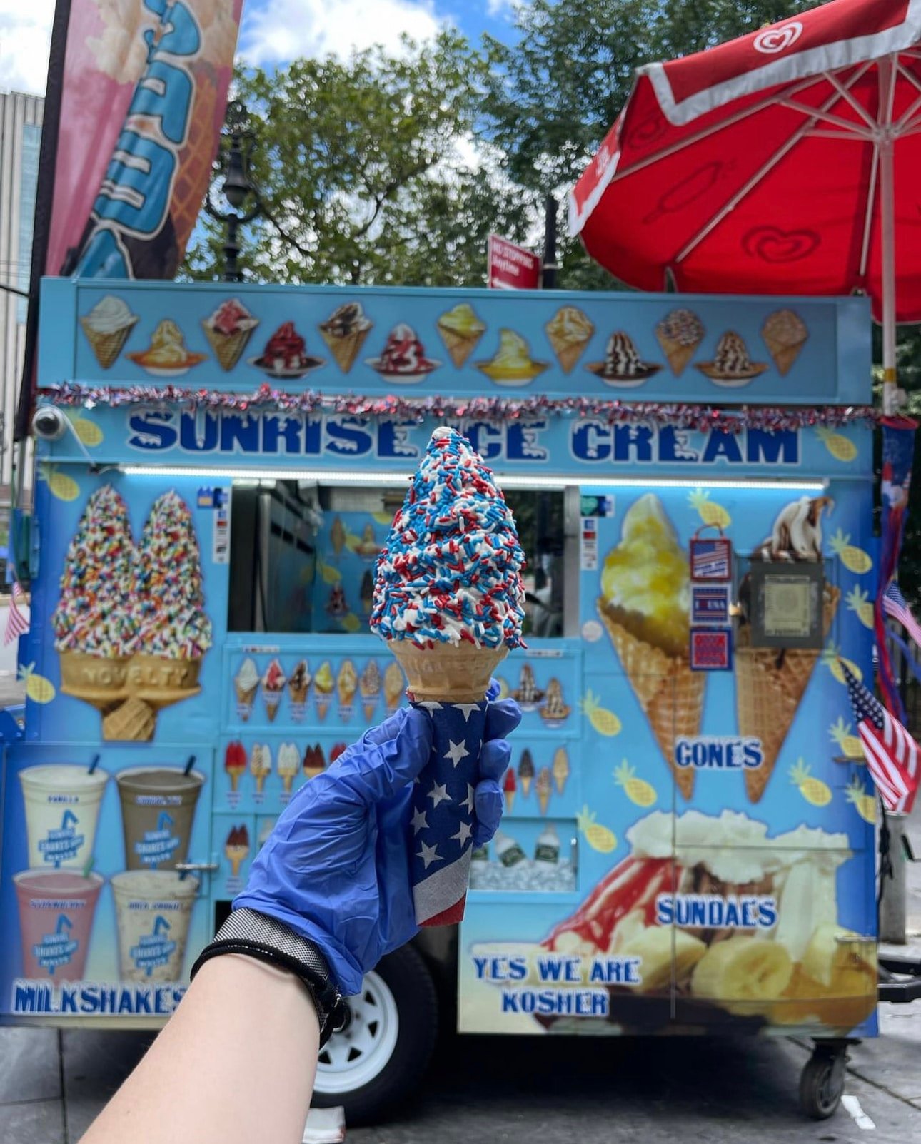 4th of july sprinkles ice cream in cone sunrise delight
